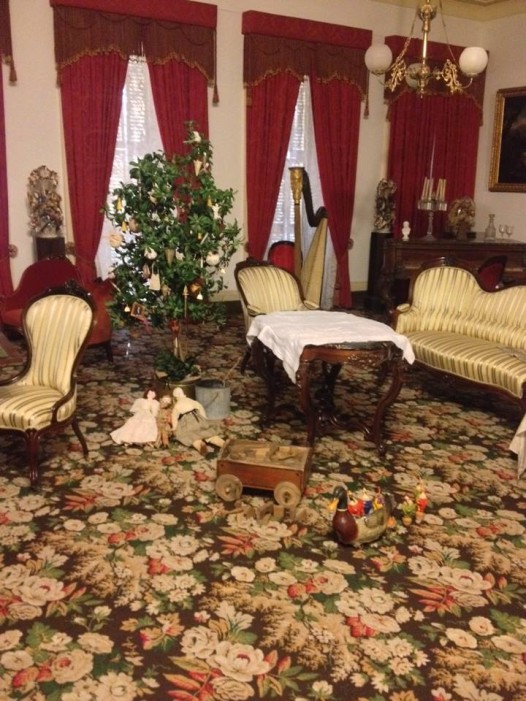 The interior of the 1850 house, decorated for the holidays. 