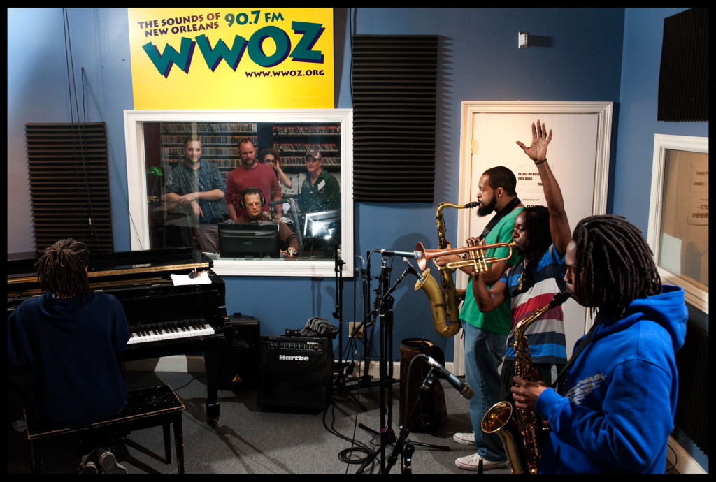 Trumpeter Mario Abney and his band playing in the studio during the recent (Fall) pledge drive. Photo by Ryan Hodgson-Rigsbee rhrphoto.com
