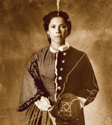 In the documentary Rebel, actress Romi Dias portrays Loreta Velazquez as a woman at left, and passing as Civil War Lt. Harry T. Buford on the right. (Photo by Gerard Gaskin)