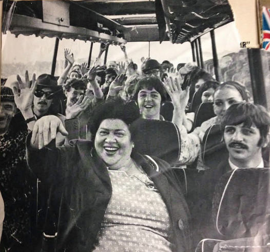 Aunt Jessie Robinson with the Fab Four in Magical Mystery Tour' -- this photo is in the album liner.