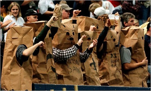 Saints fans wear paper bag outfits during a dismal season 