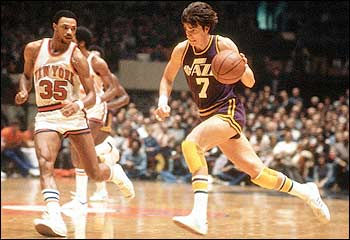 Pete Maravich wore the formally popular short basketball shorts while playing for the New Orleans Jazz in the 1970's. 