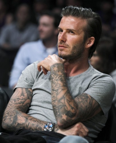 David Beckham, like many professional athletes, is covered in tattoos 
