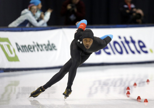 Speed skater Shani Davis competes in the 2014 Winter Olympic Games in Sochi 
