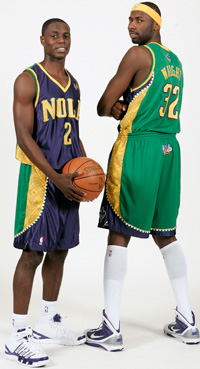 The Hornets Mardi Gras jerseys featured a colorful mix of purple, green and gold