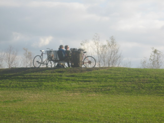 Bicyclists enjoying the view from Holy Cross.