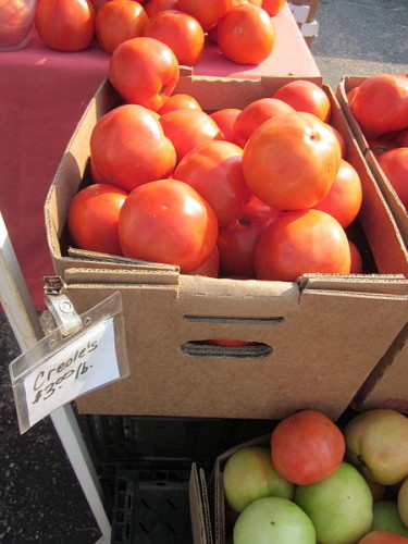 The first Creole tomatoes of the season will be auctioned off this weekend at the French Market. (Photo by Infrogmation of New Orleans)