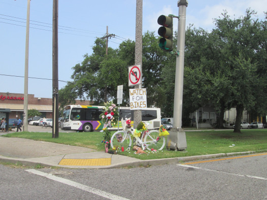  Memorial for bicyclist killed by truck, Elysian Fields & St. Claude Avenue, New Orleans.
