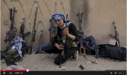 A Youtube video (see below) published on Oct 14, 2014, shows the women fighters of Kobani, armed with light old Soviet arms, surrounded by heavily equipped ISIS terrorists.