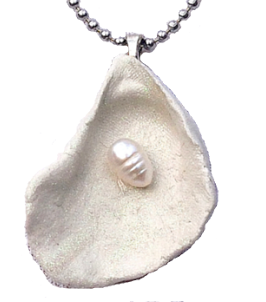 A real pearl can be found in the I Heart Louisiana oyster-shell necklace