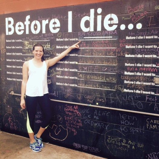 Liz Cowle documented her dream of running across America on Candy Chang's 'Before I Die' board.