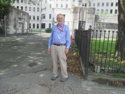 Dr. Howard Mielke in front of Charity Hospital, which used to provide treatment for the mentally ill.