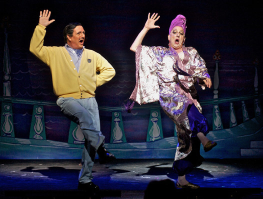 Kristopher Lloyd Shaw as Georges and Bob Edes Jr. as Zaza/Albin strut their stuff during a number in La Cage aux Folles. The musical comedy about a gay cabaret owner and his drag queen companion opens the 2013 season of Tulane Summer Lyric Theatre 