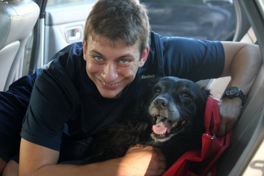Trainer Zak George with his charge, Emma (aka 'the stray dog')