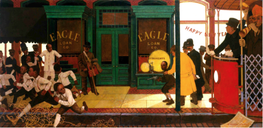 George Schmidt's painting of 'The Arrest of Louis Armstrong' belongs to local writer Randy Fertel, author of 'The Gorilla Man and the Empress of Steak'; read about it here.