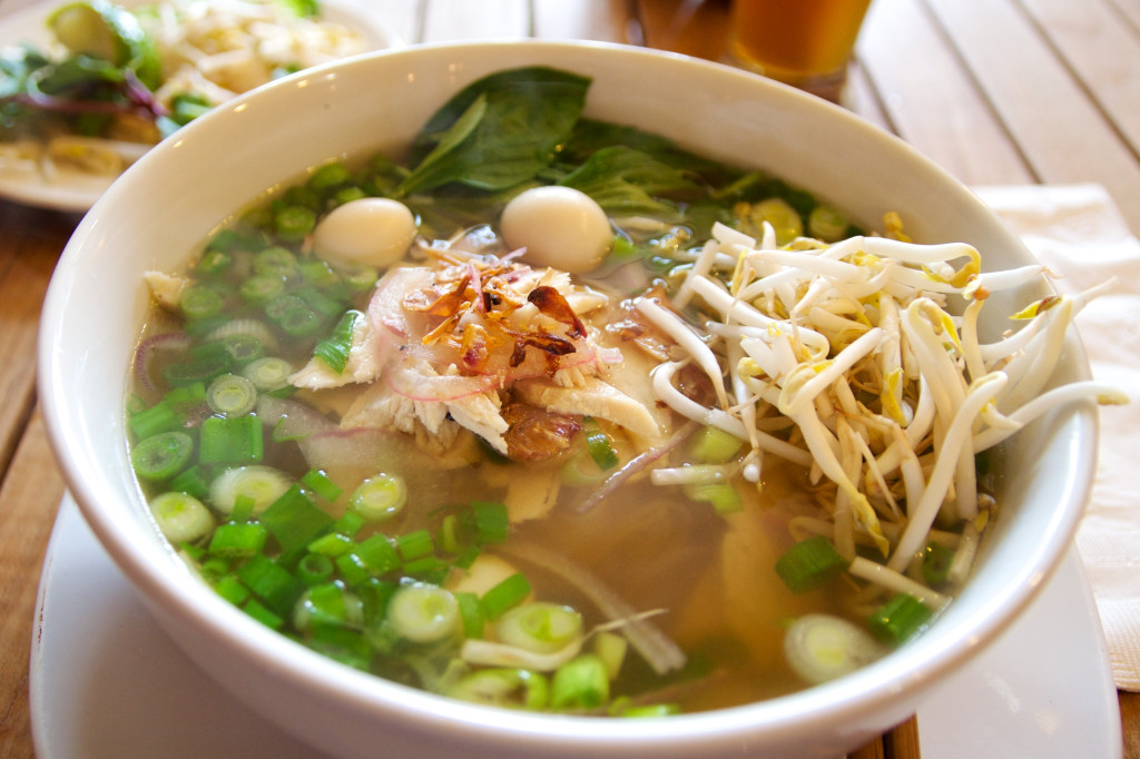Pho ga with quail eggs at Lilly's Cafe on Magazine St.