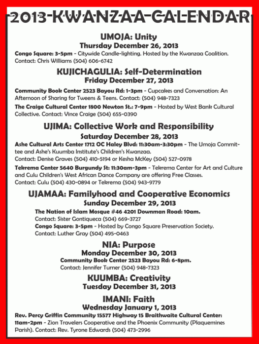 kwanza schedule
