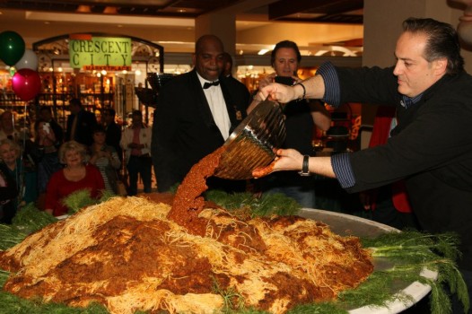 400 punds of spaghetti and meatballs at the IAMC's St. Joseph's pre-parade pasta party, last year. 