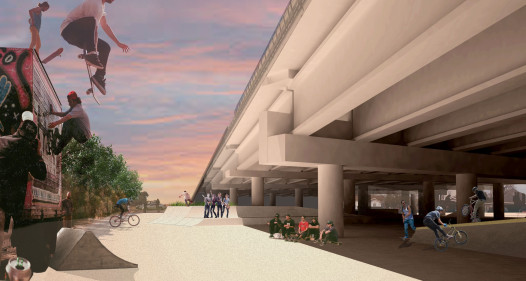 A rendering of the 'Sunny Side' section of Parisite Skate Park. Credit Emilie Taylor / Tulane City Center