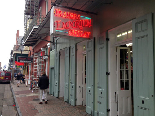 A souvenir shop in the French Quarter: balancing the booze.