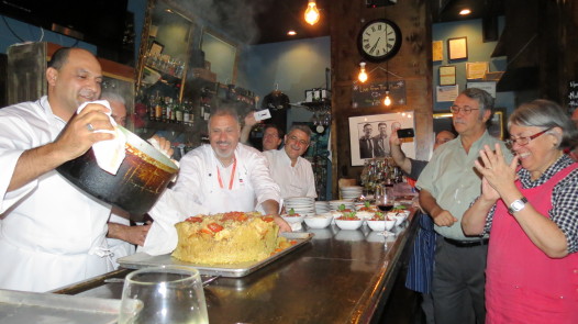 A group of chefs from Jerusalem with Liz Wiliams of the Southern Food & Beverage Museum and tour guide Robert Freeland at Three Muses during a private event. The chefs cooked upside down chicken for the guests. Photo: NODC