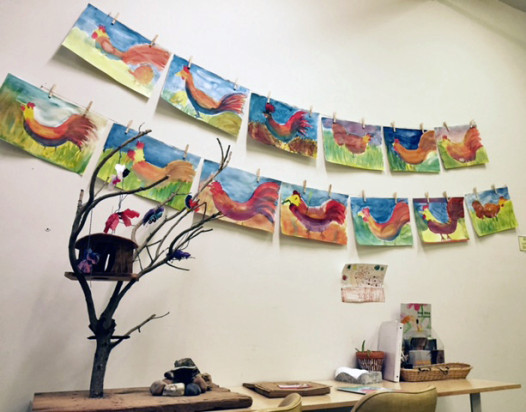 Student artwork in the Waldorf office (Photo: Renee Peck)