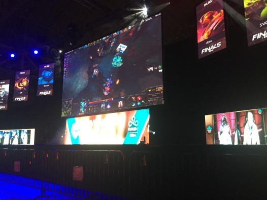 Live action is aired on giant screens for audience entertainment at the MLG World Finals. (Photo: Rene Peck)