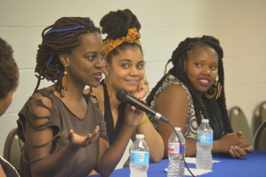 Nicole Deggins, founder of Sista Midwife Productions speaks at the Neo Jazz School of Music alongside Gabrielle Cooks and Regina Hall. 