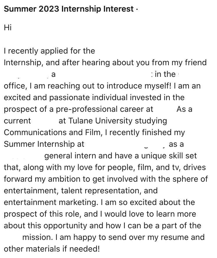 An example of a LinkedIn user's InMail email to a recruiter that received a positive response.